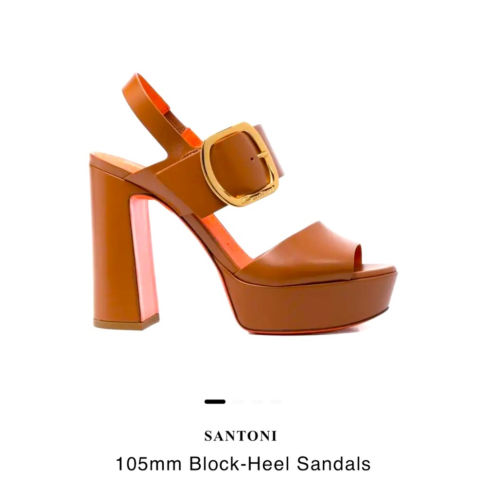 SANTONI Cedar Brown/Orange with Gold Buckle Calf Leather Tapered Heel Sandal